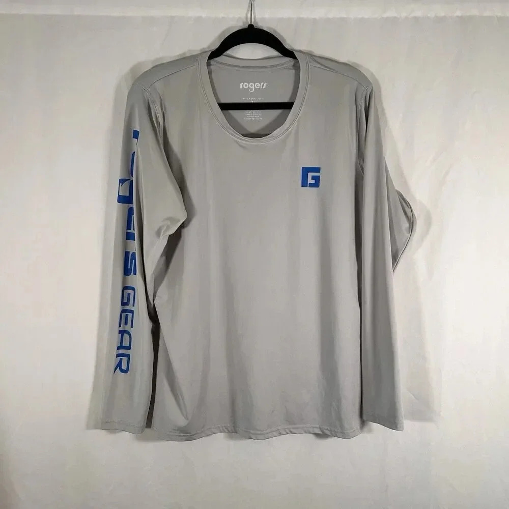 Rogers Fishing Shirt Men's XL Grey Long Sleeve Crew Neck Lightweight